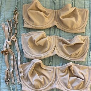 LOT of 3 Delimira Strapless Unlined Bra 32DD New and Barely Used!!